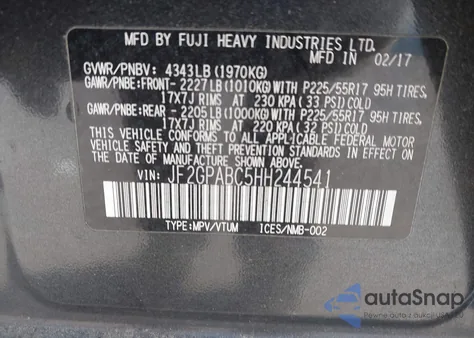 2017 Subaru Crosstrek 2.0I Premium from USA, damaged, VIN JF2GPABC5HH244541